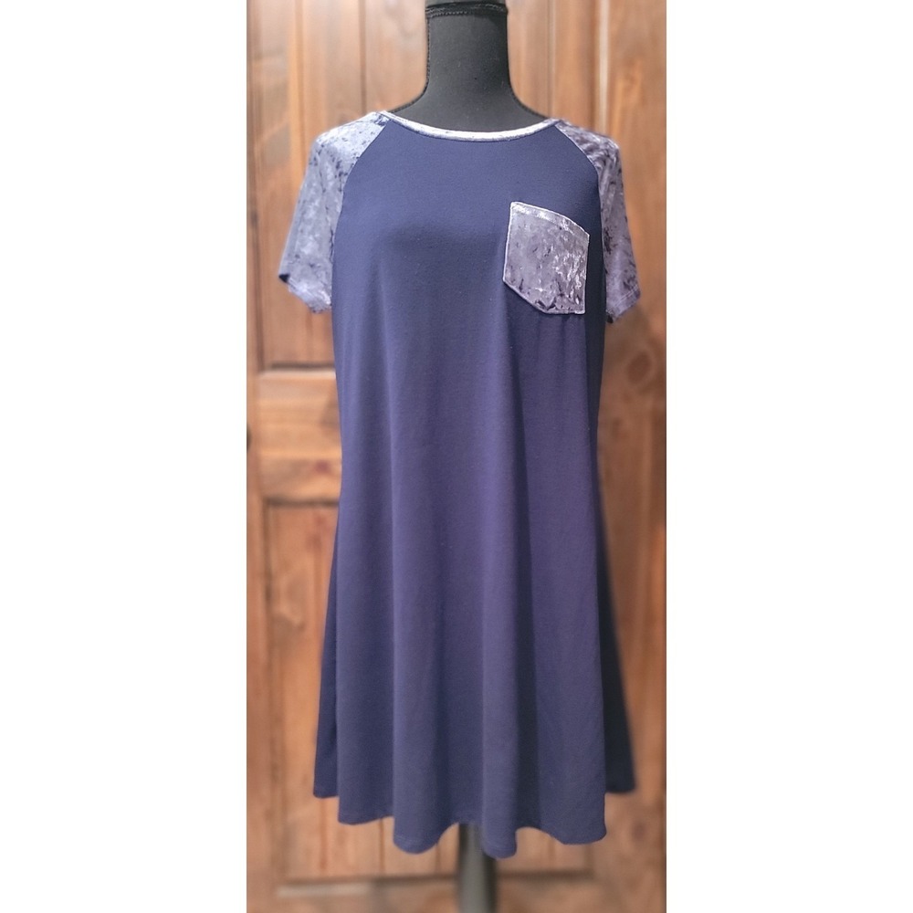 Y2K‎ Wallflower T Shirt Dress Velvet Pocket Detail Navy A Line Casual Large
